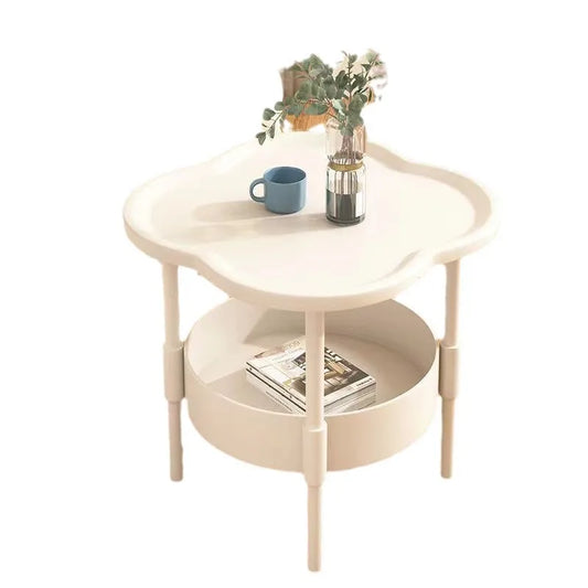 Mesa de centro pequeña estilo crema, mesa auxiliar creativa de doble capa, sofá Simple moderno, armario lateral, estante de almacenamiento
