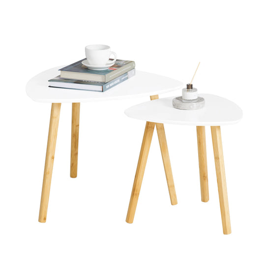SoBuy FBT74-W Set side table with shelves coffee table sofa table coffee table Typing table Bamboo White/Nature