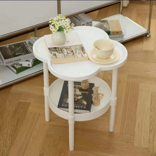 Mesa de centro pequeña estilo crema, mesa auxiliar creativa de doble capa, sofá Simple moderno, armario lateral, estante de almacenamiento